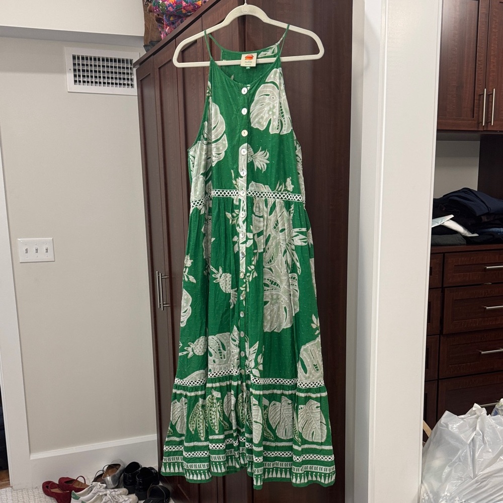 FARM Rio Green and White Maxi Dress